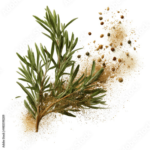 Fototapeta Naklejka Na Ścianę i Meble -  Fresh Rosemary Sprig with Burst of Spices - Culinary Herb and Seasoning