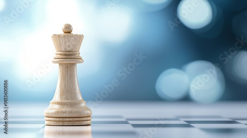 A wooden chess queen standing on a chessboard.