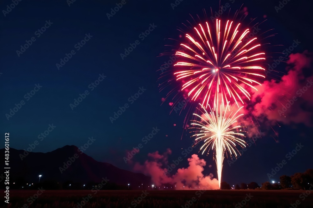 Vibrant fireworks explode in a night sky, celebrating a triumphant victory , sparklers, festivity, astronomy Vibrant fireworks explode in a night sky, celebrating a triumphant victory , sparklers, festivity, astronomy