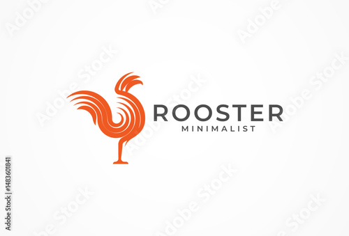 Rooster Logo Design, minimal Rooster line style, Rooster logo design template element, vector illustration