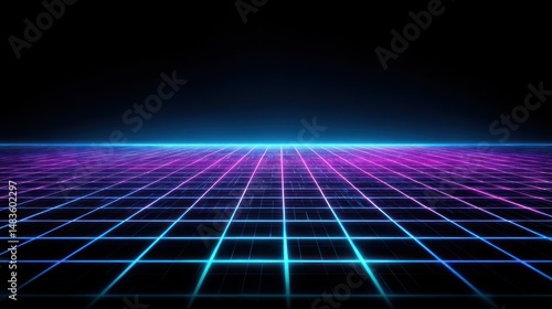 Wallpaper Mural Neon Grid: A Futuristic Cyberpunk Landscape Torontodigital.ca