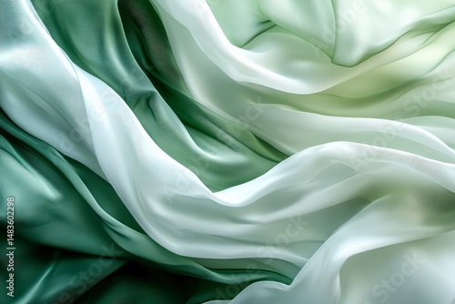 Wallpaper Mural Flowing green and white silk fabric with soft textures. Torontodigital.ca