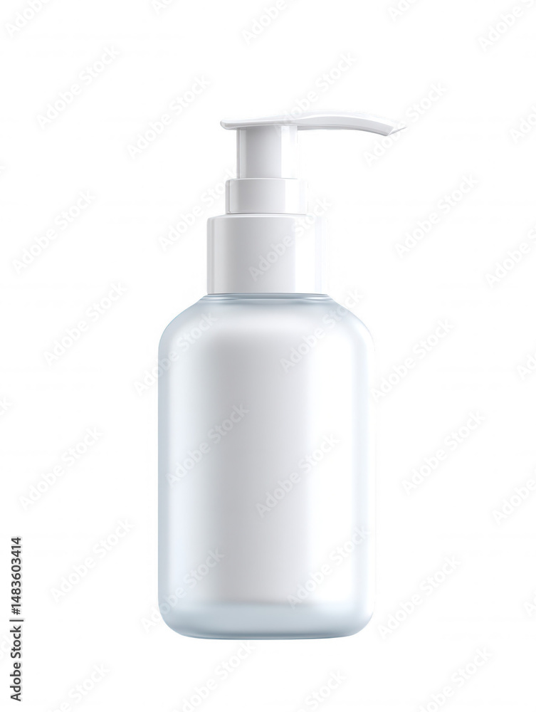 An isolated clear pump bottle filled with lotion is showcased on a seamless white background, providing a clean and minimalist aesthetic for skincare products. An isolated clear pump bottle filled with lotion is showcased on a seamless white background, providing a clean and minimalist aesthetic for skincare products.