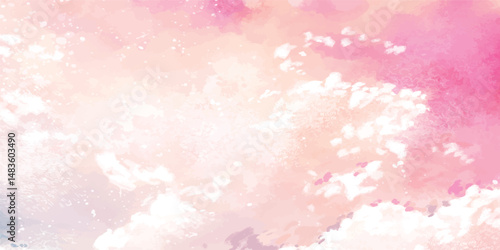 Elegant and Clean orang Sky Background with White Puffy Clouds for Minimal Designs. Abstract Watercolor red Sky with Gentle White Clouds for Nature-Inspired Backgrounds