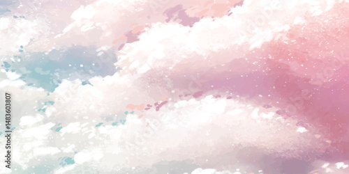 Elegant and Clean orang Sky Background with White Puffy Clouds for Minimal Designs. Abstract Watercolor red Sky with Gentle White Clouds for Nature-Inspired Backgrounds