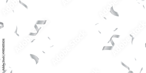 Elegant silver confetti and streamers fall gracefully in a seamless, Seamless Elegant Silver Confetti and Ribbon Overlay on Transparent Background for Luxurious Event Designs