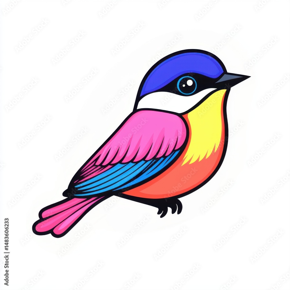 Obraz premium Colorful Cartoon Bird Illustration with Vibrant Feathers and Playful Design