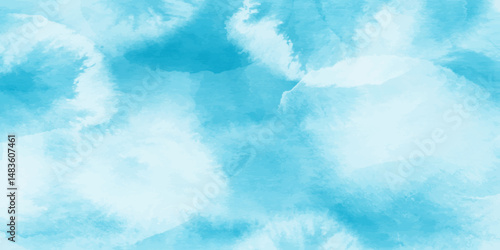 Abstract Watercolor Blue Sky with Gentle White Clouds for Nature-Inspired Backgrounds, Elegant Watercolor Sky Background with Light Blue Tones and Soft White Clouds