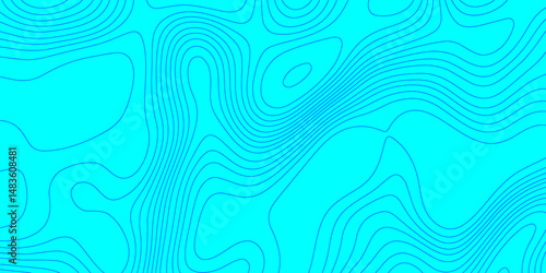 Blue landscape with mountains relief contours topography stylized height of the lines map, abstract terrain map contours illustration blue wave paper curved reliefs topography line map background.