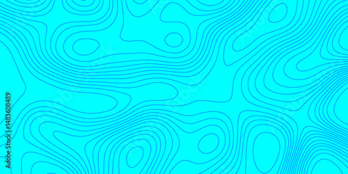 Blue landscape with mountains relief contours topography stylized height of the lines map, abstract terrain map contours illustration blue wave paper curved reliefs topography line map background.