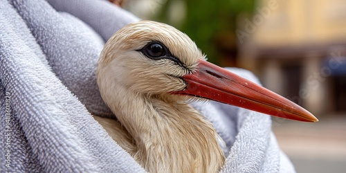 Baby stork in a blanket