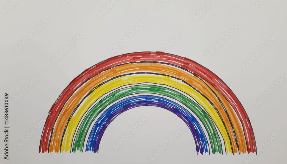 Fototapeta premium Colorful Hand-Drawn Rainbow on White Background with Vibrant and Bold Stripes for Creative Projects