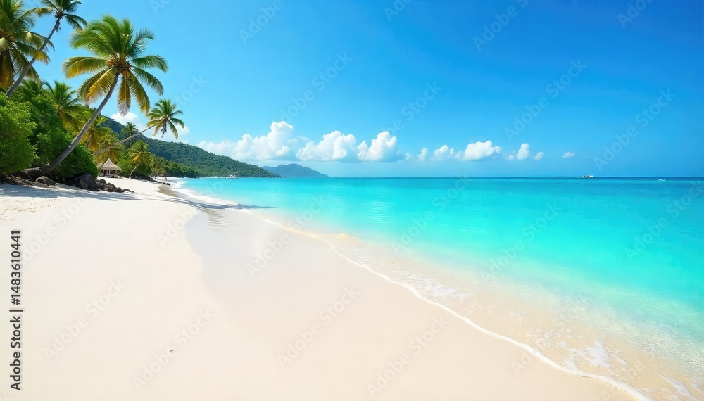 Flat sandy beach meets calm turquoise sea under clear sky, sea, drone shot Flat sandy beach meets calm turquoise sea under clear sky, sea, drone shot