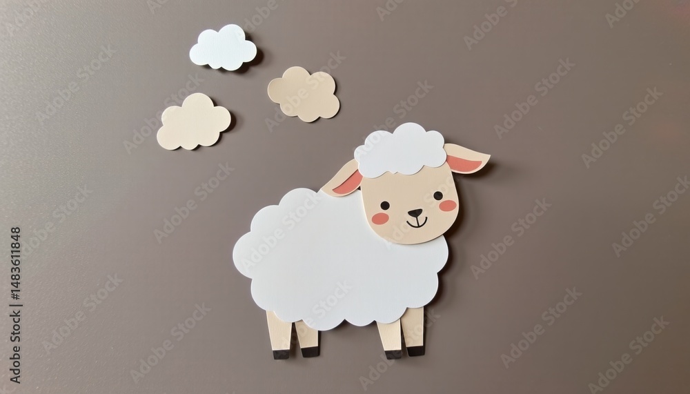 Obraz premium Cute Cartoon Sheep with Clouds on a Soft Background