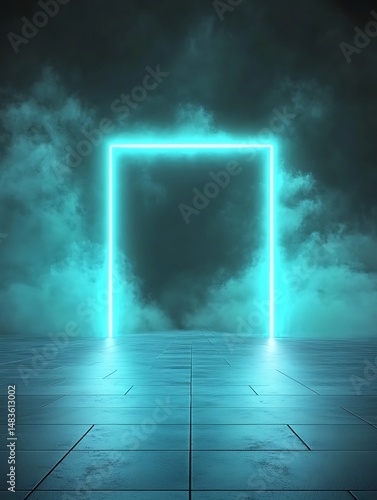 Neon glowing rectangle doorway