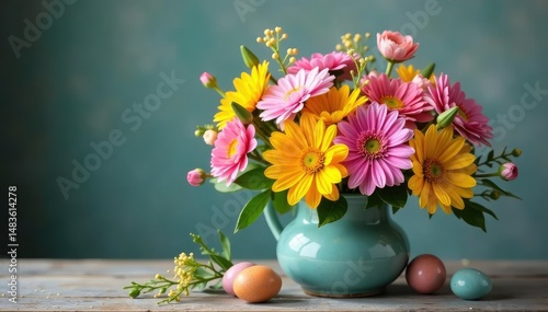 Wallpaper Mural Vibrant Easter flowers in a spring bouquet, colorful blooms in a rustic vase , spring flowers, lilies, springtime Torontodigital.ca