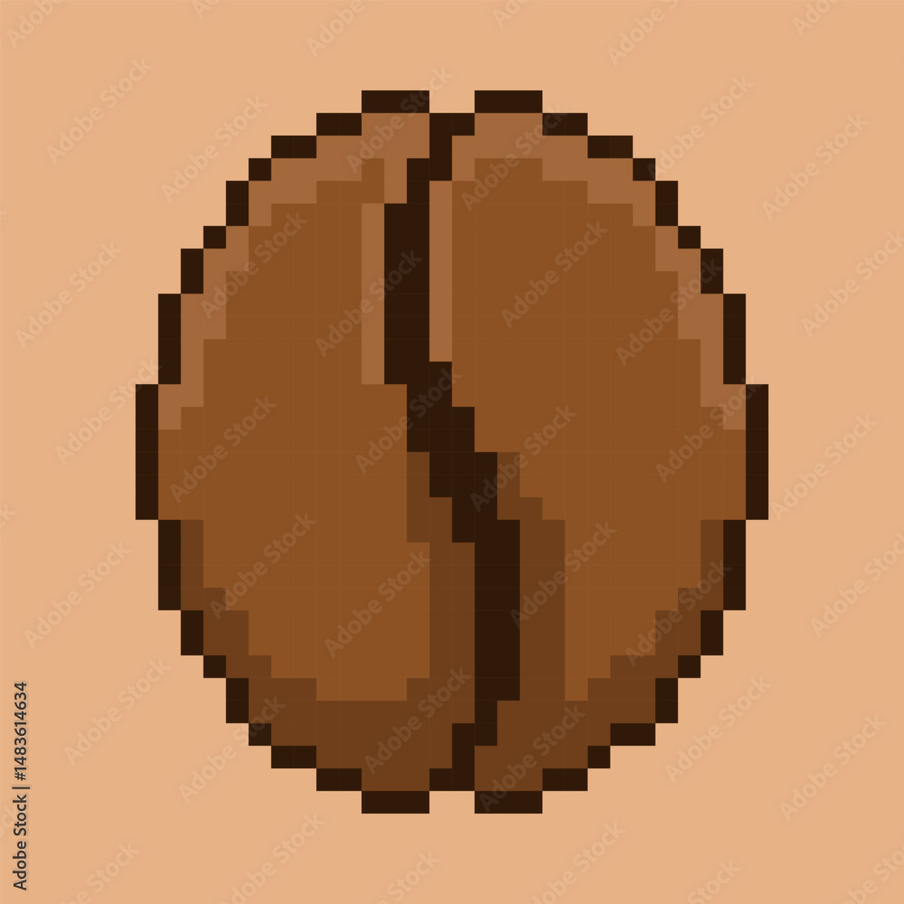 Obraz premium Classic pixel art coffee bean icon. Rendered in a simple 8-bit style, this single roasted bean features rich brown tones.