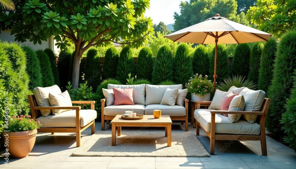 Obraz premium Relaxing patio furniture set, perfect for outdoor entertaining Enjoy the summer breeze , sofa, design