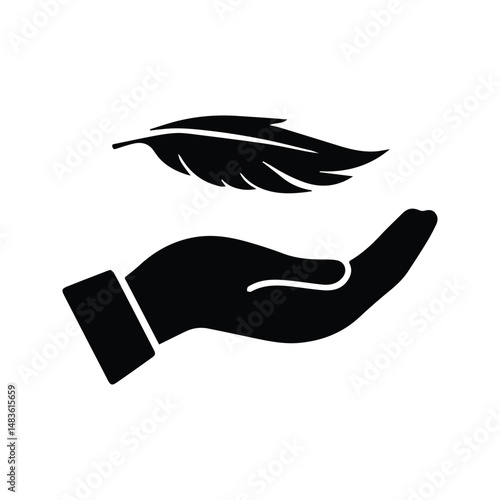 Soft and Smooth Touch Icon. Illustration of Feather on Hand. Soft and Smooth Massage Sign.