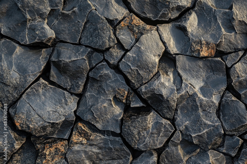 Fototapeta premium Close-up of rugged, dark gray rock textures.