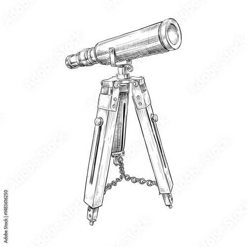 antique telescope illustration vintage brass nautical telescope vector line art hand drawn