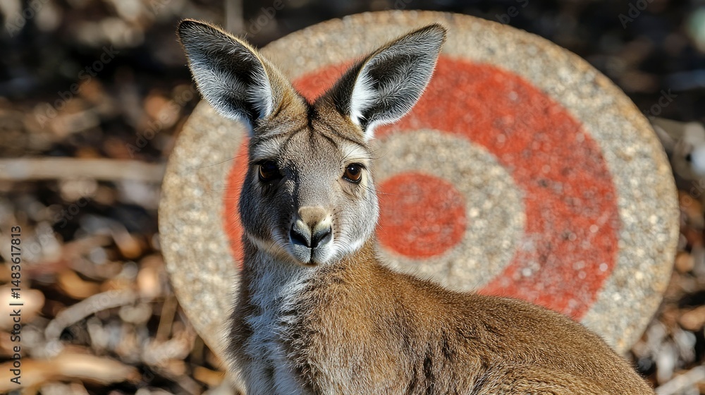 Fototapeta premium Red Kangaroo in Focus with Target Background