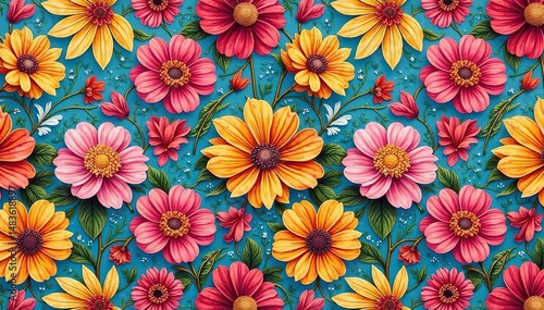 Intricate floral textile design, repeating seamlessly , illustration, elegant, wallpaper