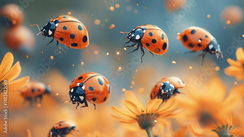 Enchanted Ladybug Flight A Whimsical Springtime Scene