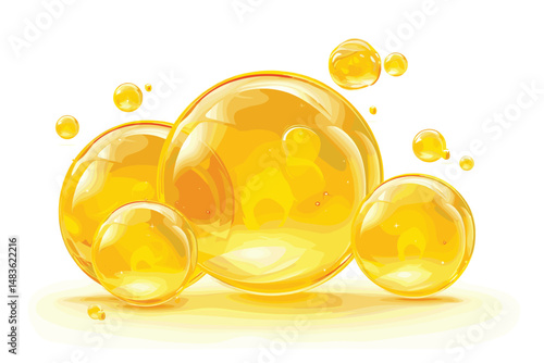 Golden Liquid or Water Bubble, juice,honey,beer, Olive oil, Cosmetic Liquid background, with Clipping Path 3d rendering.