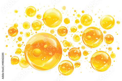 Golden Liquid or Water Bubble, juice,honey,beer, Olive oil, Cosmetic Liquid background, with Clipping Path 3d rendering.