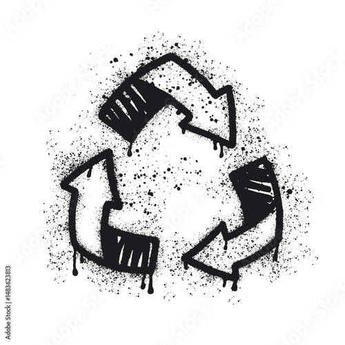 Vector illustration of recycling symbol, hand drawn in graffiti style