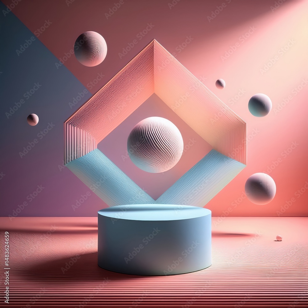 Fototapeta premium Abstract Pastel Geometric Podium for Branding Product Presentation and Display