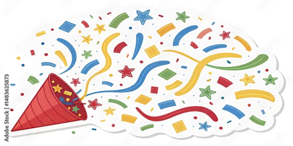 Fototapeta premium Party Popper Confetti Explosion Illustration, Sticker Design, Celebration, Festive, Colorful Party, Celebration