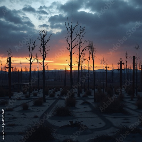 Serene Sunset Over Barren Landscape