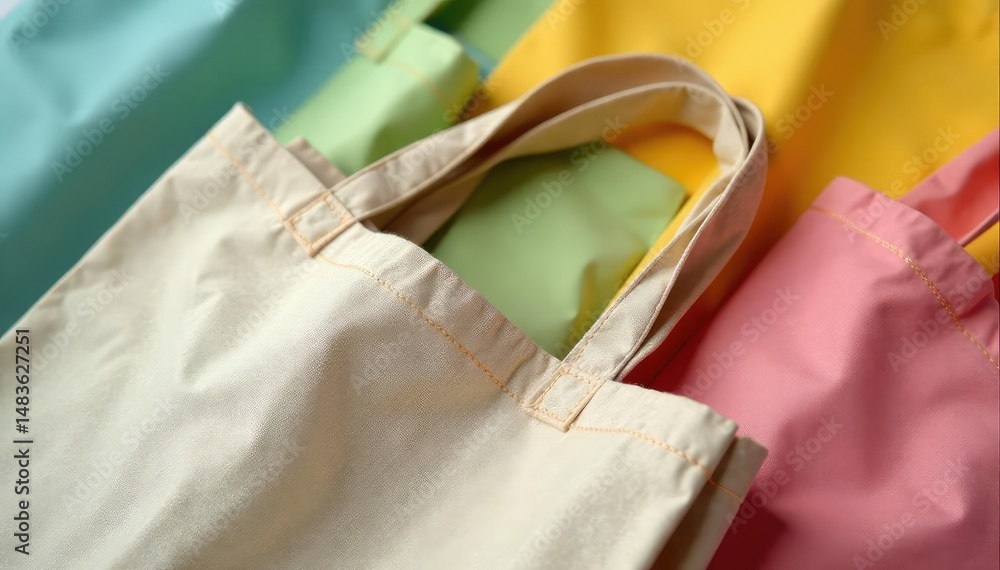Naklejka premium Close-up of a reusable shopping bag made of natural fabric, folded neatly , cloth bag, shopping