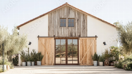 Wallpaper Mural Rustic Barn in Sunlight: A picturesque wooden barn stands proudly in the sunlight. With its classic design, weathered wooden doors, and elegant architectural elements. Torontodigital.ca