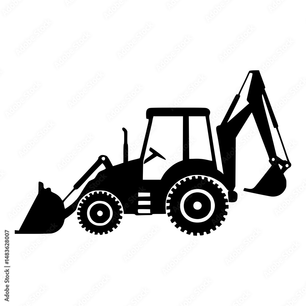 Naklejka premium Backhoe Loader Silhouette Construction Icon