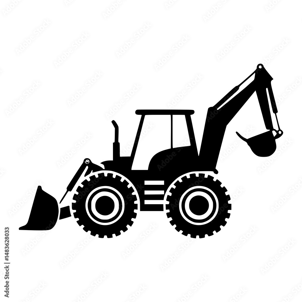 Naklejka premium Backhoe Loader Silhouette Construction Icon