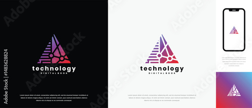 Triangle technology logo design. Triangle technology connection logo template. Technology logo symbol icon