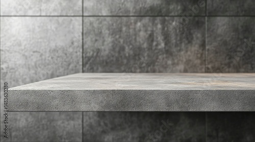 Obraz na płótnie Concrete Shelf Against Grey Tile Wall - Modern Minimalist Background w salonie