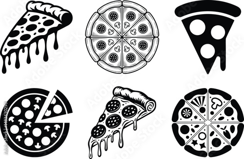 Pizza Silhouette Bundle of Pizza Vector Art and White Background.