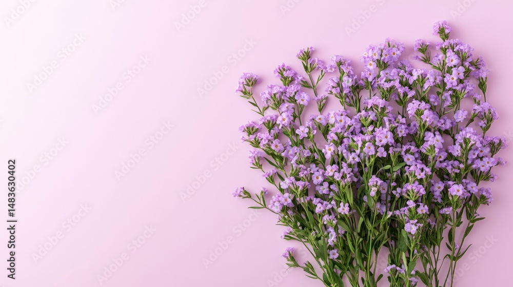 Delicate Lilac Flowers on Lavender Background Spring Floral Flat Lay