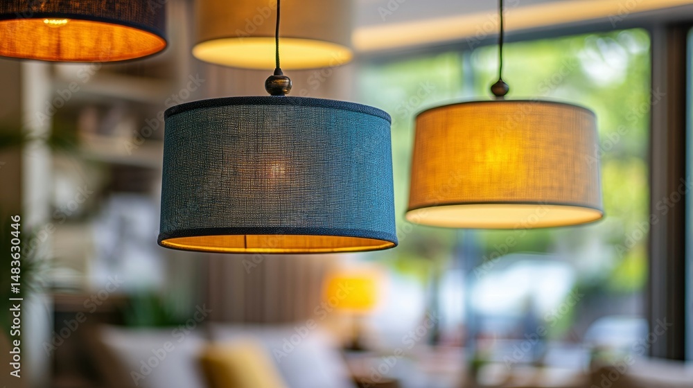 Stylish Fabric Pendant Lamps Hanging in Modern Interior