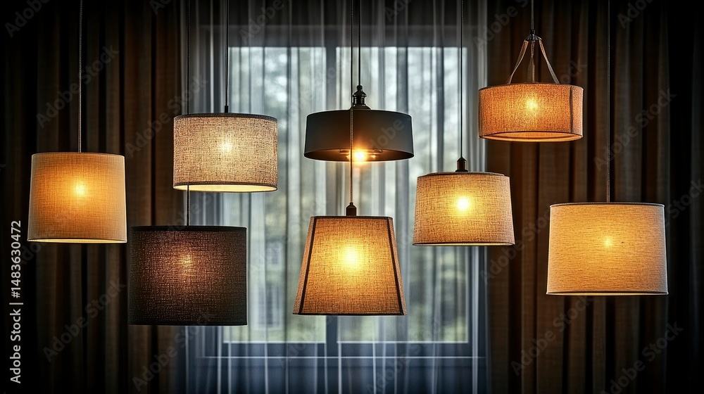 Stylish Fabric Pendant Lamps Hanging in Modern Window Decor