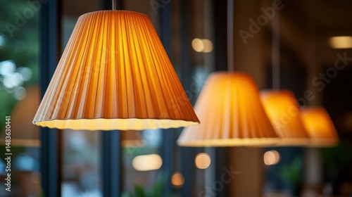 Warmly Lit Pleated Lampshades in a Modern Interior