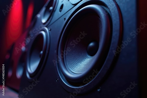 High-quality auditorium speaker system close-up, professional, pa, audio equipment