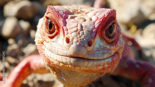 Obraz na płótnie Close-up Portrait of a Pink Land Iguana w salonie