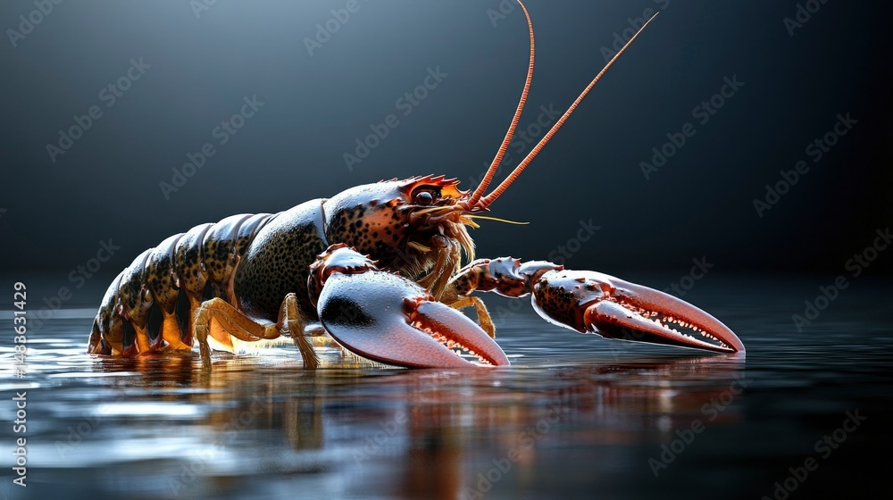Majestic Lobster in Reflective Water - 3D Render