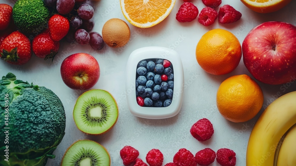 Healthy Eating Colorful Fruits and Vegetables in a Bowl