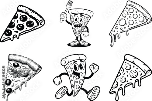 Pizza Silhouette Bundle of Pizza Vector Art and White Background.